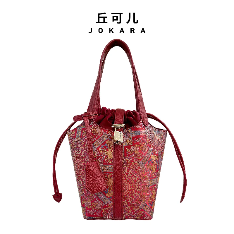 Jokara/丘可儿【祈年】提花手拿菜篮子气质中式优雅喜庆手提包