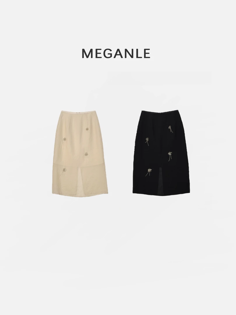 【花漾半裙】MEGANLE优雅气质层叠微透感立体串珠花朵半身裙2025071
