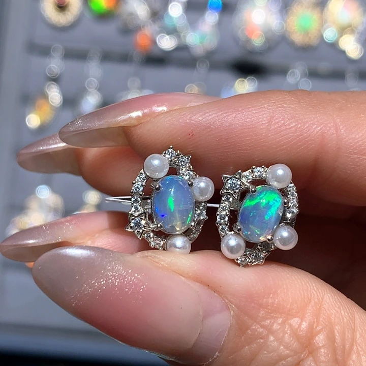 欧泊福利耳饰银S925镶嵌