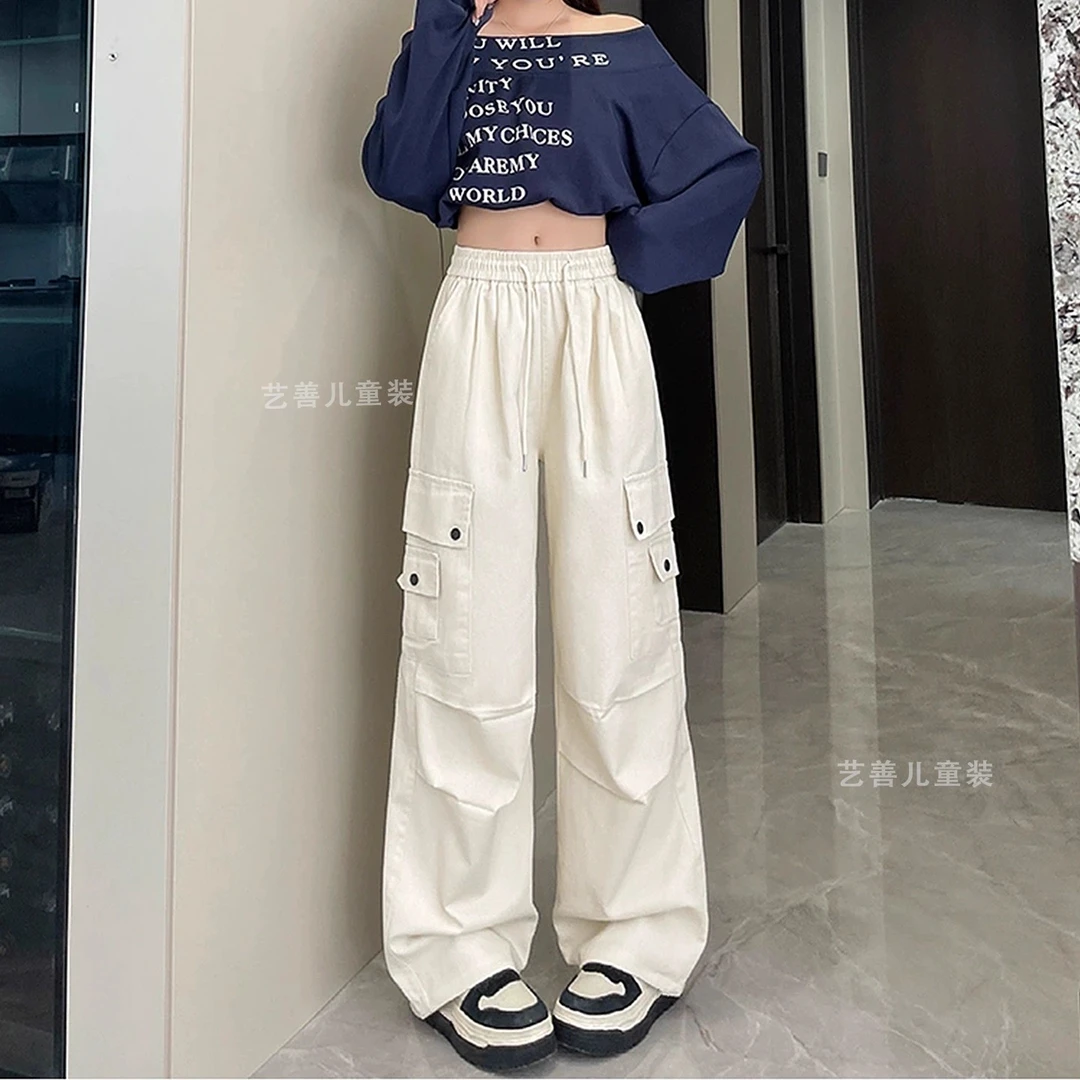 女童工装裤春秋潮流儿童新款中大童秋装宽松休闲裤子直筒裤