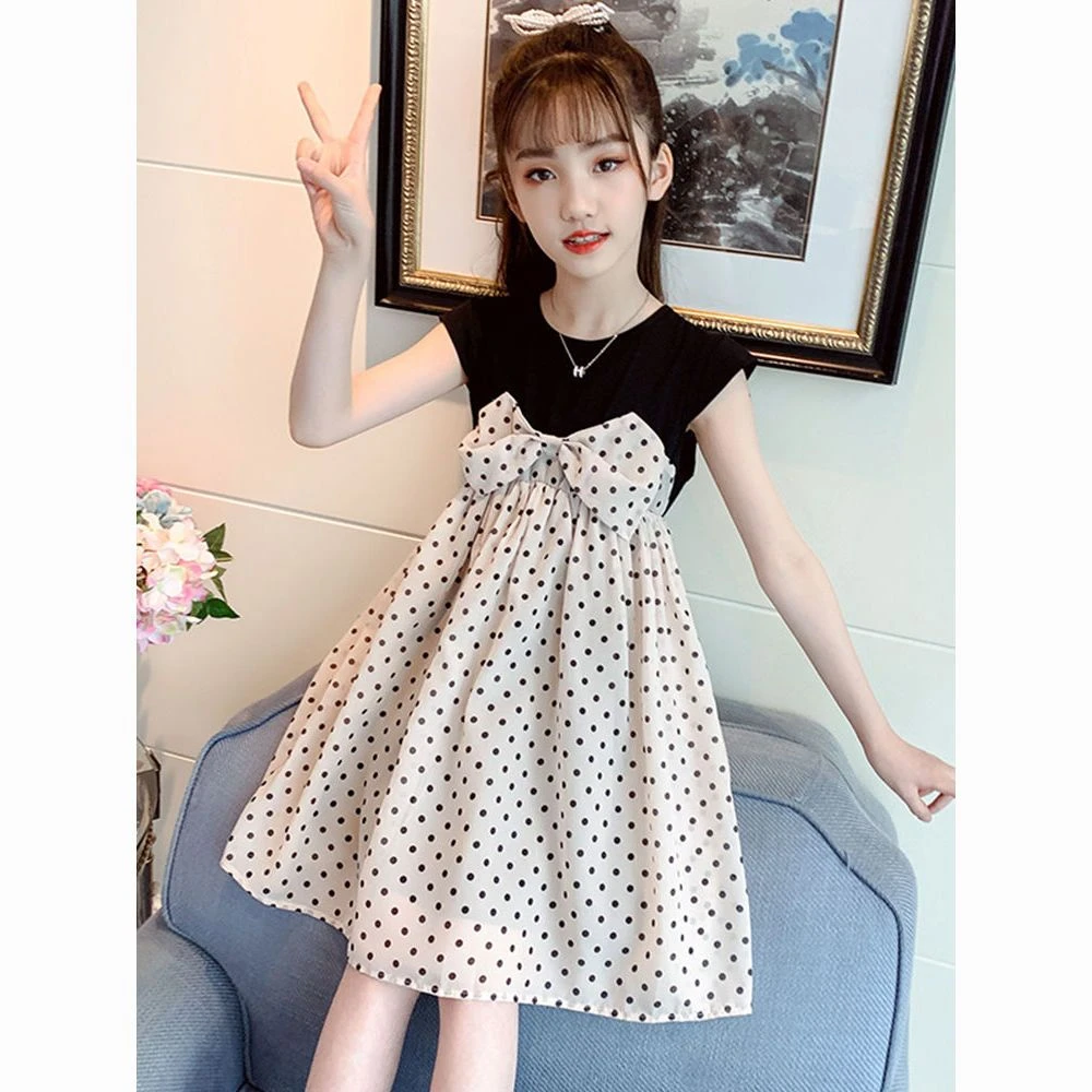 女童连衣裙夏装新款小儿童裙子大童女装甜美波点中裙女宝宝公主裙