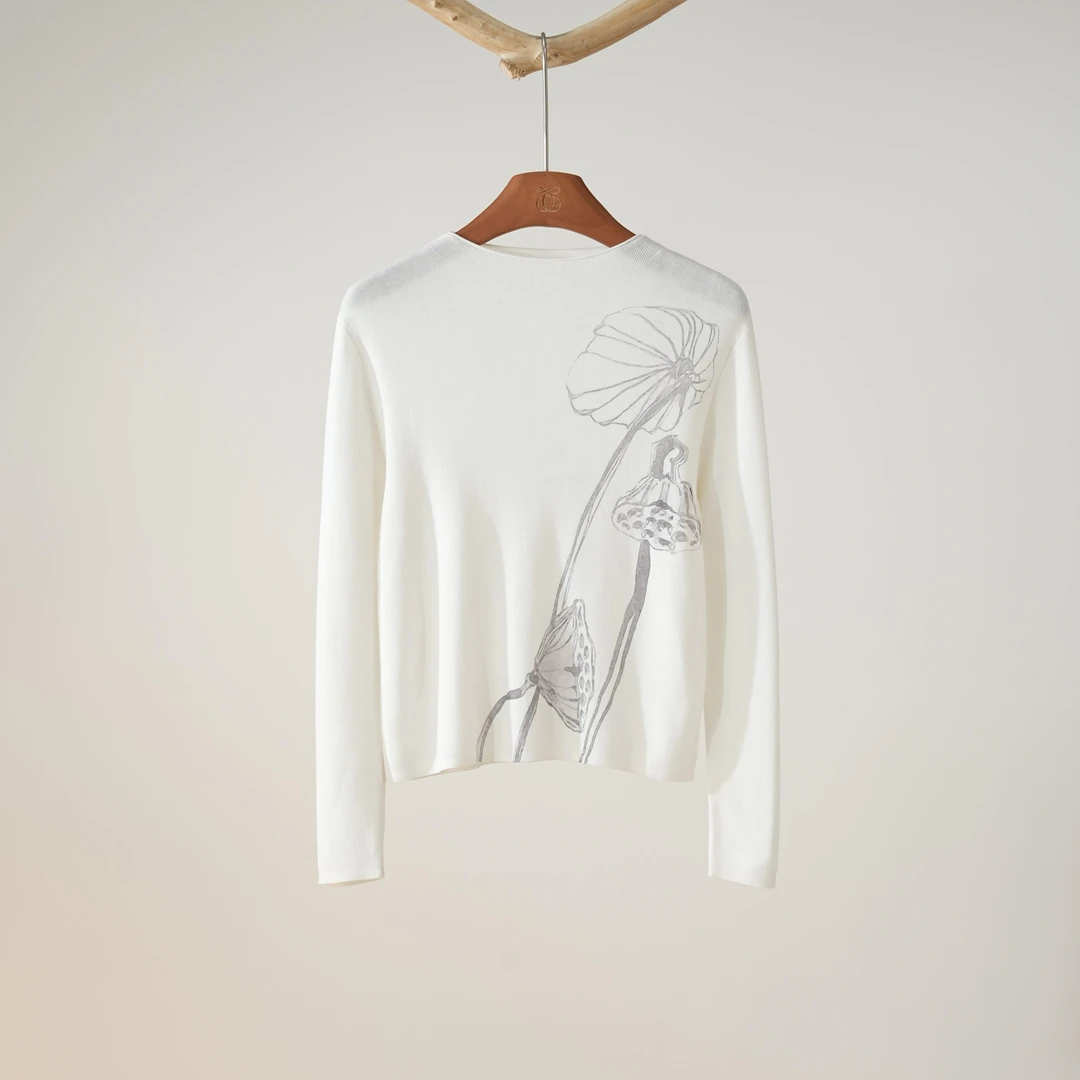 西子/桑蚕丝棉荷花印花针织衫/MSBH1565