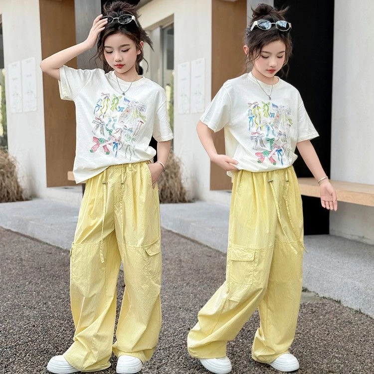 女童夏季长裤套装2025新款中大童工装裤可甜可盐两件套CSC2138