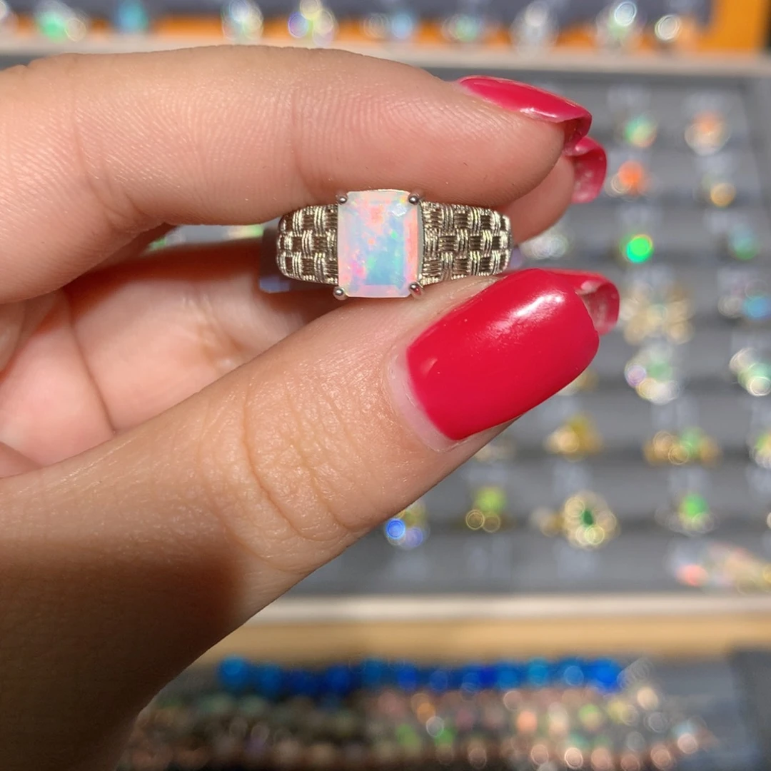 银S925镶嵌欧泊欧泊戒指l