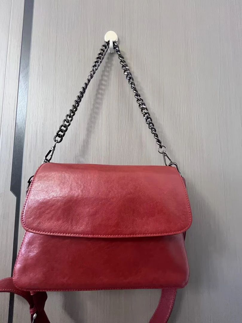 头层牛皮单肩斜挎手提女包