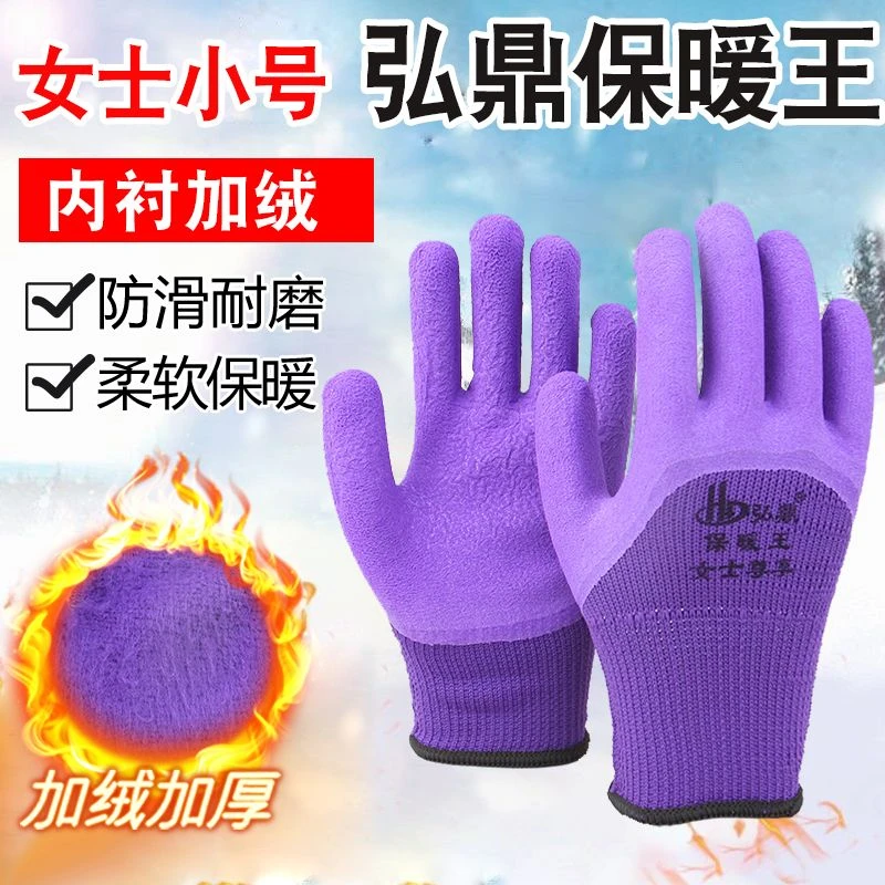 弘鼎保暖王乳胶发泡毛圈手套冬季抗寒工地建筑冷库冷链干活劳保女