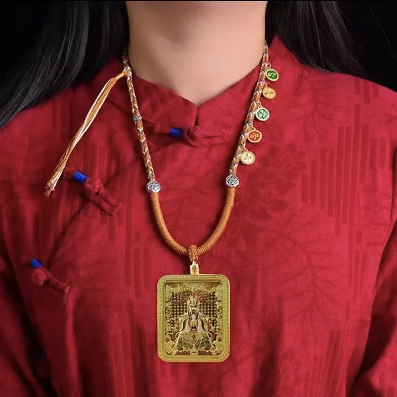 铜合金吊坠 五爷文殊压铸彩绘八大守护神唐卡吊坠项链