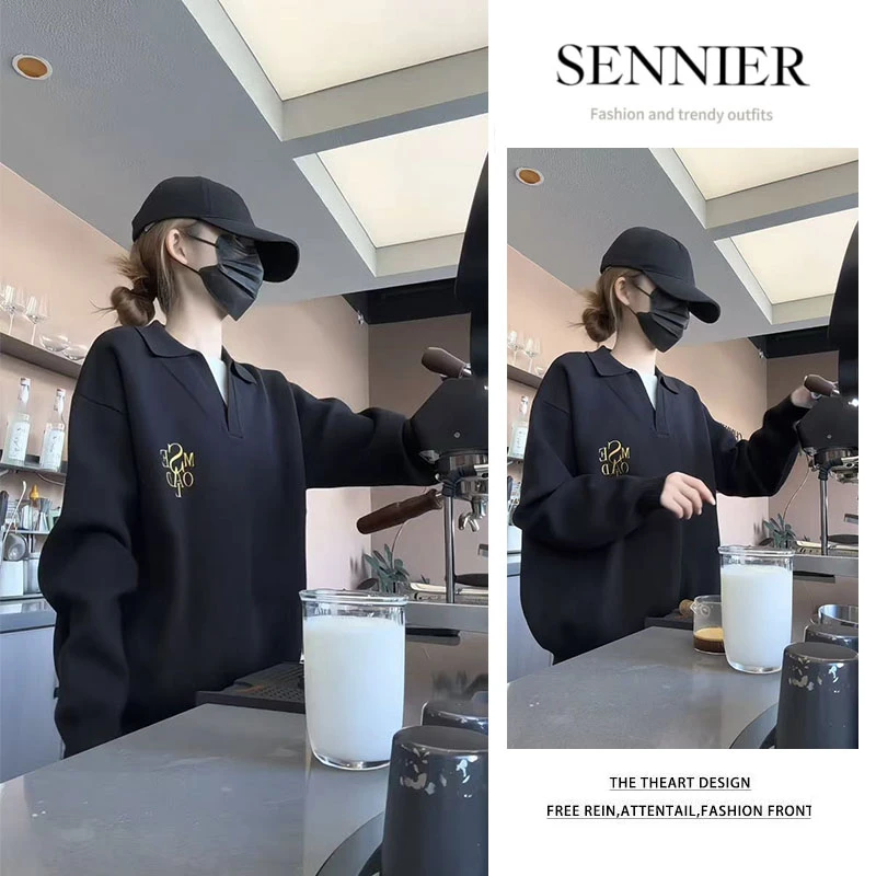 韩系穿搭2025秋季新款宽松纯色V领长袖针织衫显瘦阔腿裤两件套女