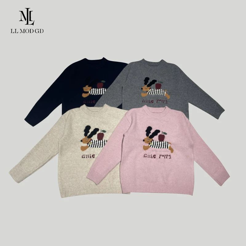 奔跑腊肠狗 长袖圆领针织衫女款秋冬百搭宽松毛衣上衣YLXR-255378