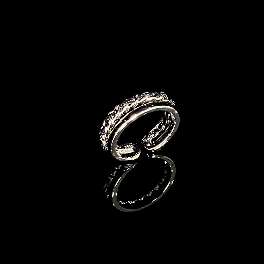 铜合金戒指 2025新款气质黑色编织双层戒指C4606