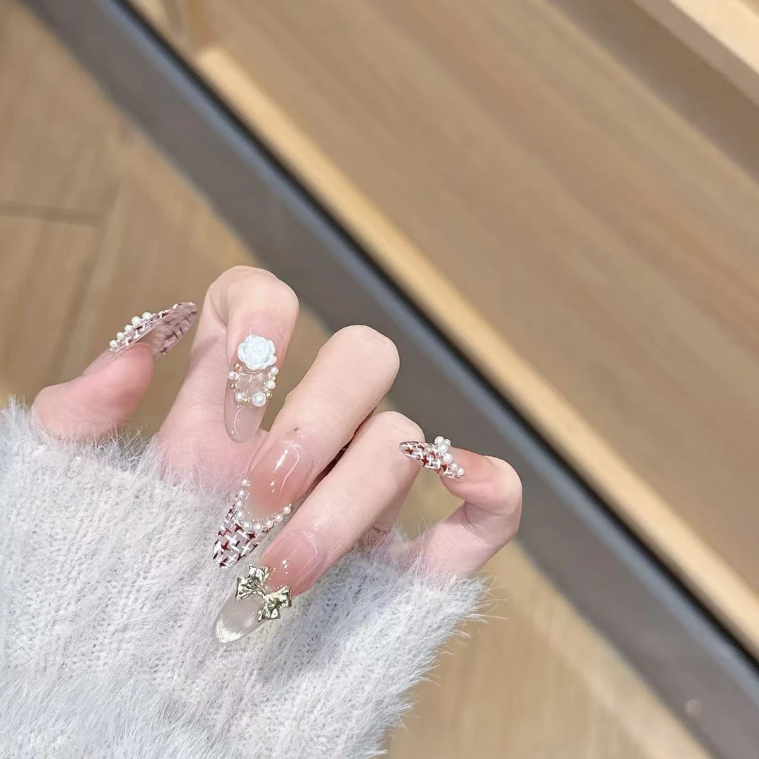 【山茶花】纯手工穿戴甲显白百搭高级感新款指甲贴美甲美甲穿戴甲片