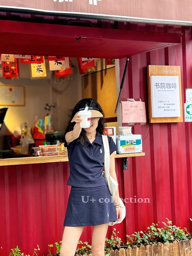 夏季新款 藏青裙裤两件套套装