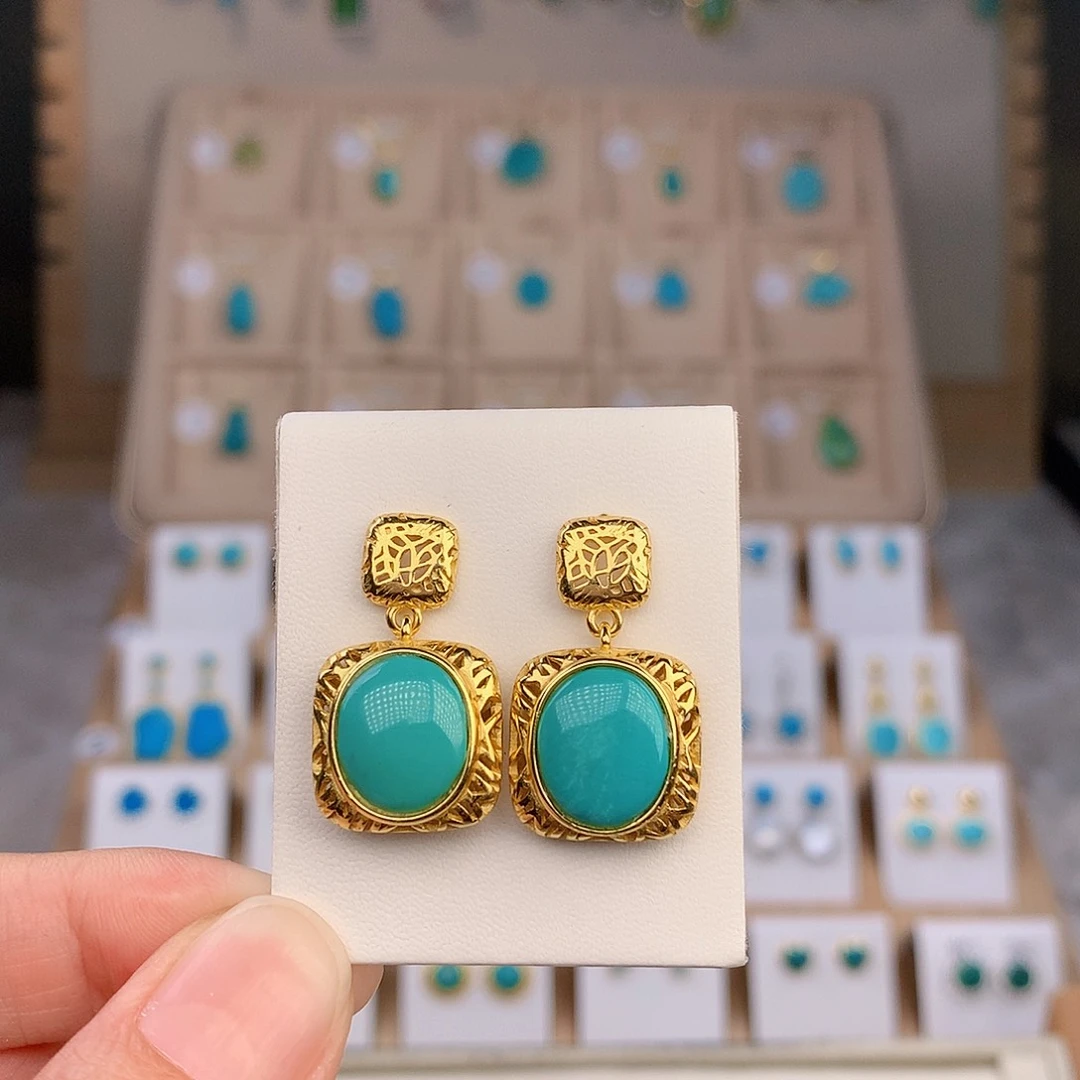 银S925镶嵌绿松石耳饰