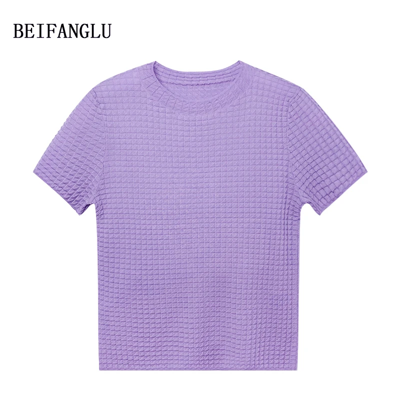 北方鹿 轻薄透气肌理感针织T#莱赛尔醋酯桑蚕丝提花针织短袖5813