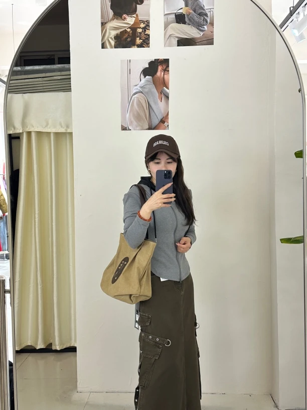 拉链纯色连帽港风长袖抗起球T恤高腰秋季套装显瘦复古牛仔