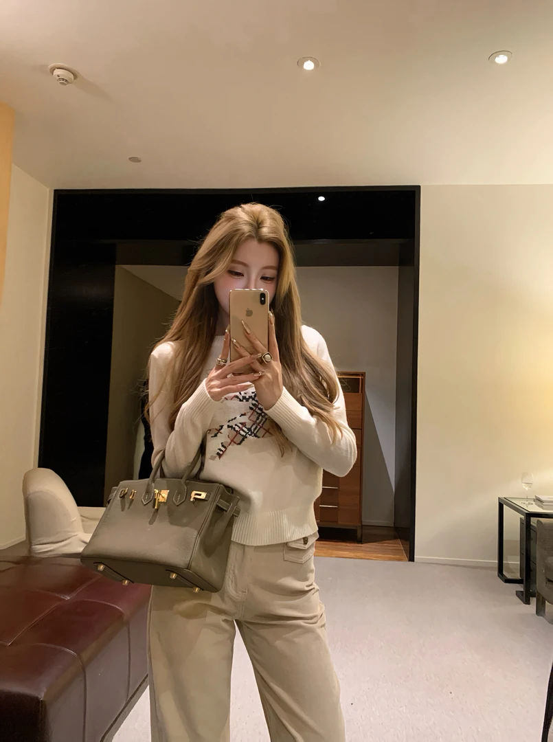 XUEXUE丨100美丽诺羊毛 战马拼色刺绣时尚针织上衣GD25-ZZ640