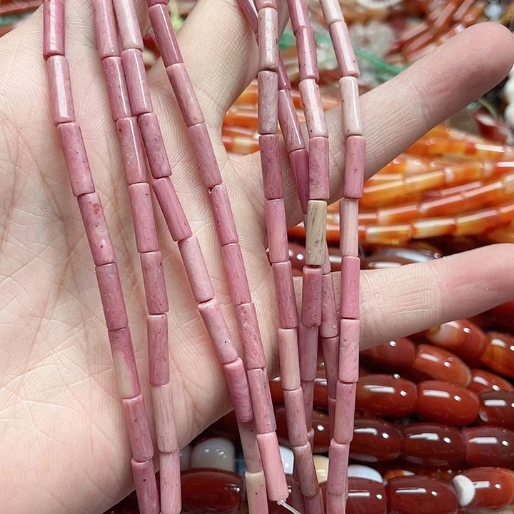 玛瑙/玉髓珠宝半成品未镶嵌一条4x13mm红纹管珠