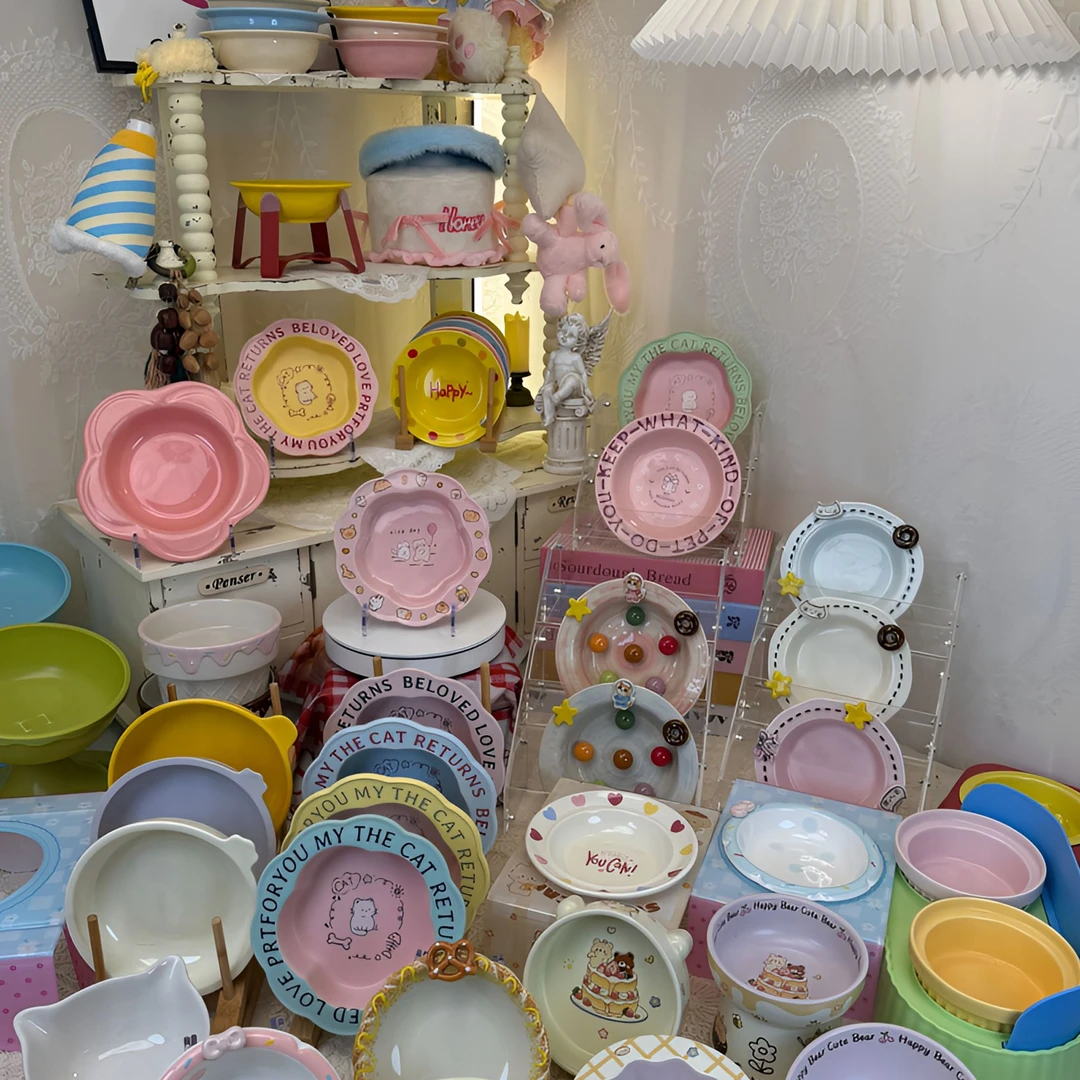 【清仓一物一拍】宠物陶瓷碗孤品猫碗釉下彩可爱多巴胺风陶瓷碗捡漏