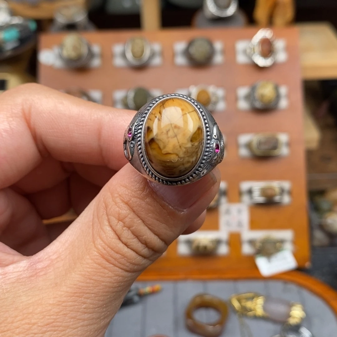 琥珀银S925镶嵌戒指