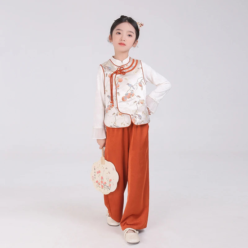 80544新中式国风女童汉服马甲裤子唐装套装2025春季新款古风衣服