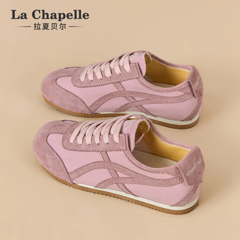 拉夏贝尔粉色德训鞋女鞋2025新款爆款夏季薄底超火百搭运动板鞋女