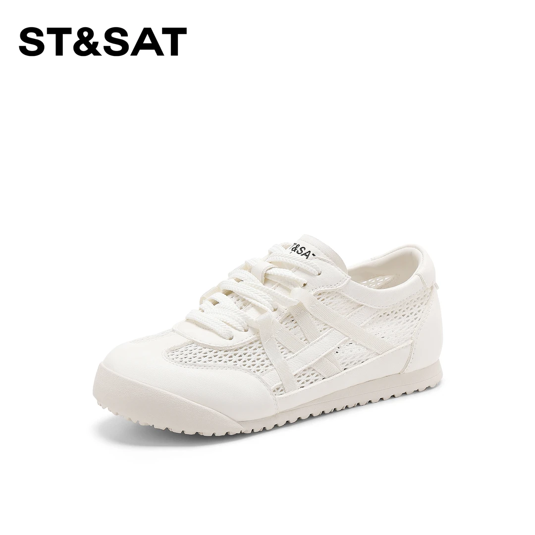 St&Sat/星期六纯色编织面透气休闲鞋女2025新款纯色气质运动鞋女