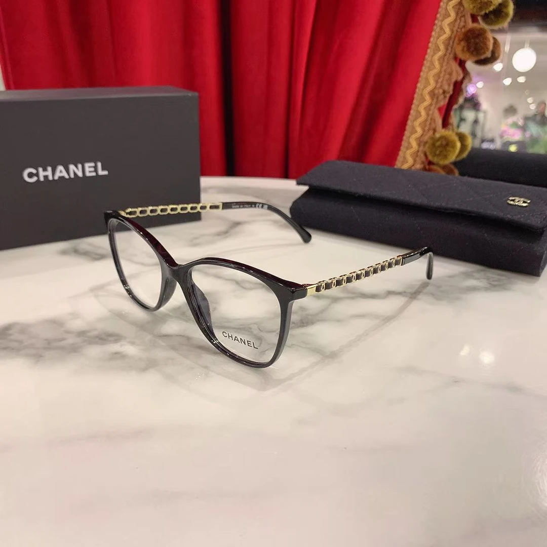 95新 Chanel/香奈儿 香奈儿金色双c串标黑框眼镜13486997