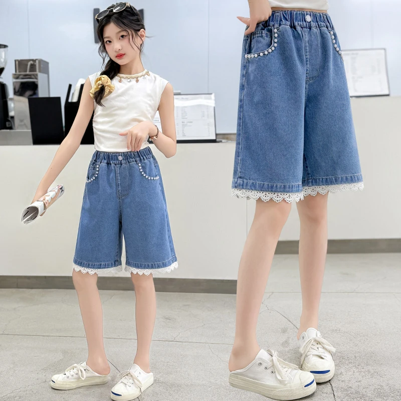 女童牛仔短裤夏装2025新款中大童韩版休闲牛仔中裤五分裤夏季薄款
