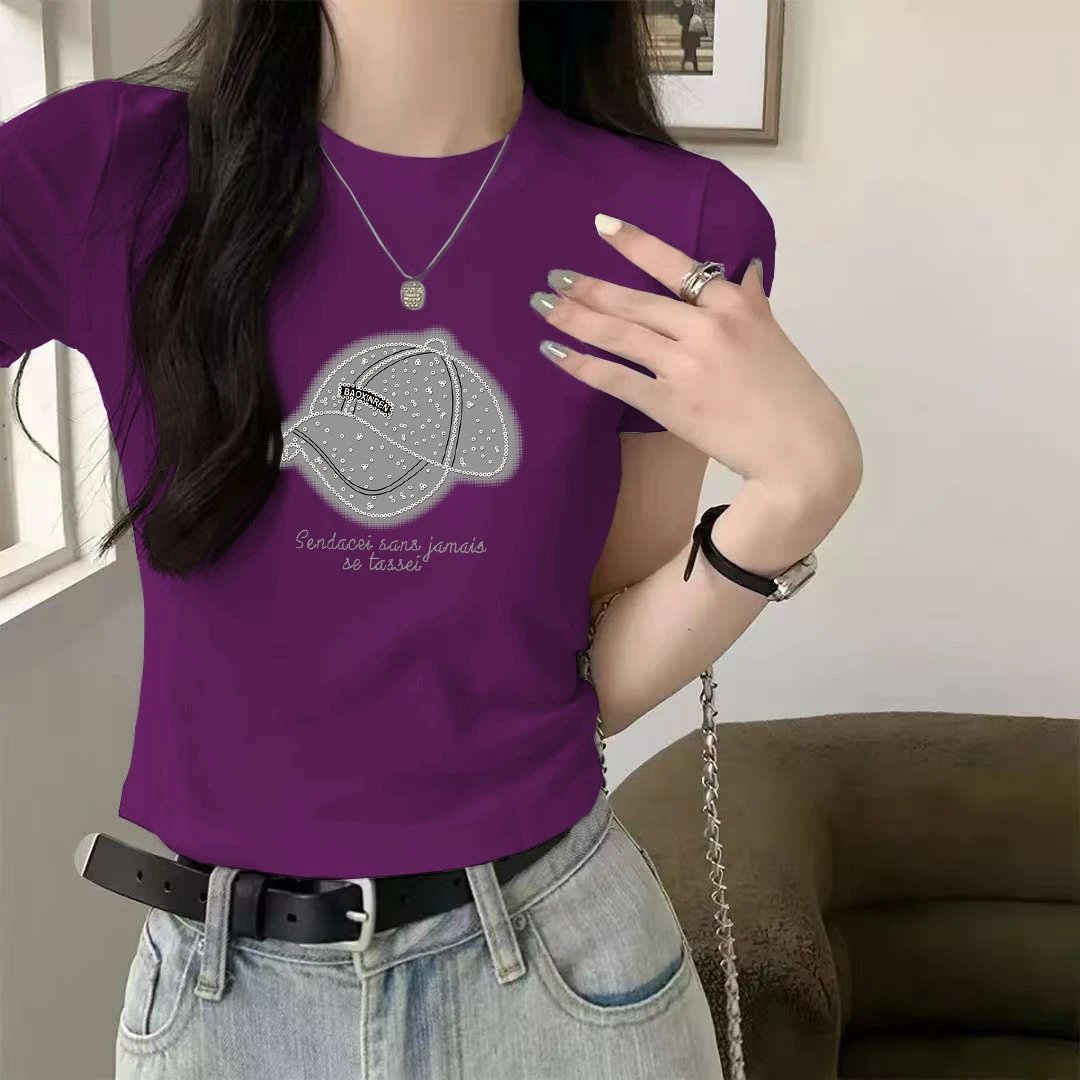 小个子纯棉印花显瘦短袖夏季薄款休闲短款上衣女2025新款圆领t恤