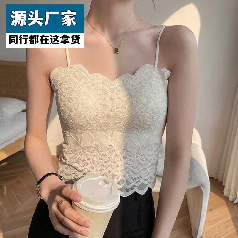 梵乐芬白色蕾丝吊带背心女带胸垫夏季外穿美背内衣无袖打底上衣20