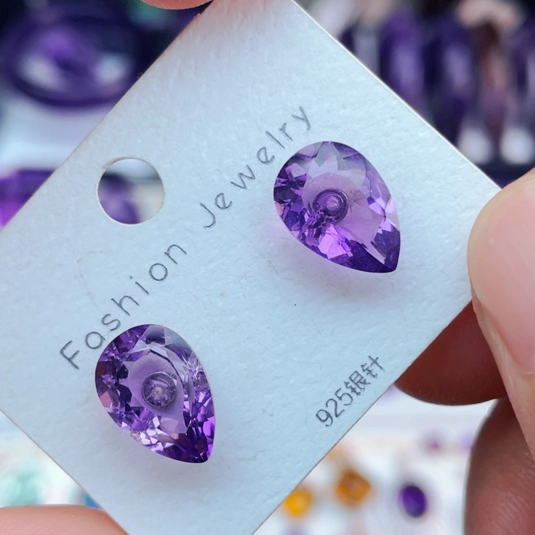 工厂精品天然紫水晶耳饰银S925镶嵌水晶