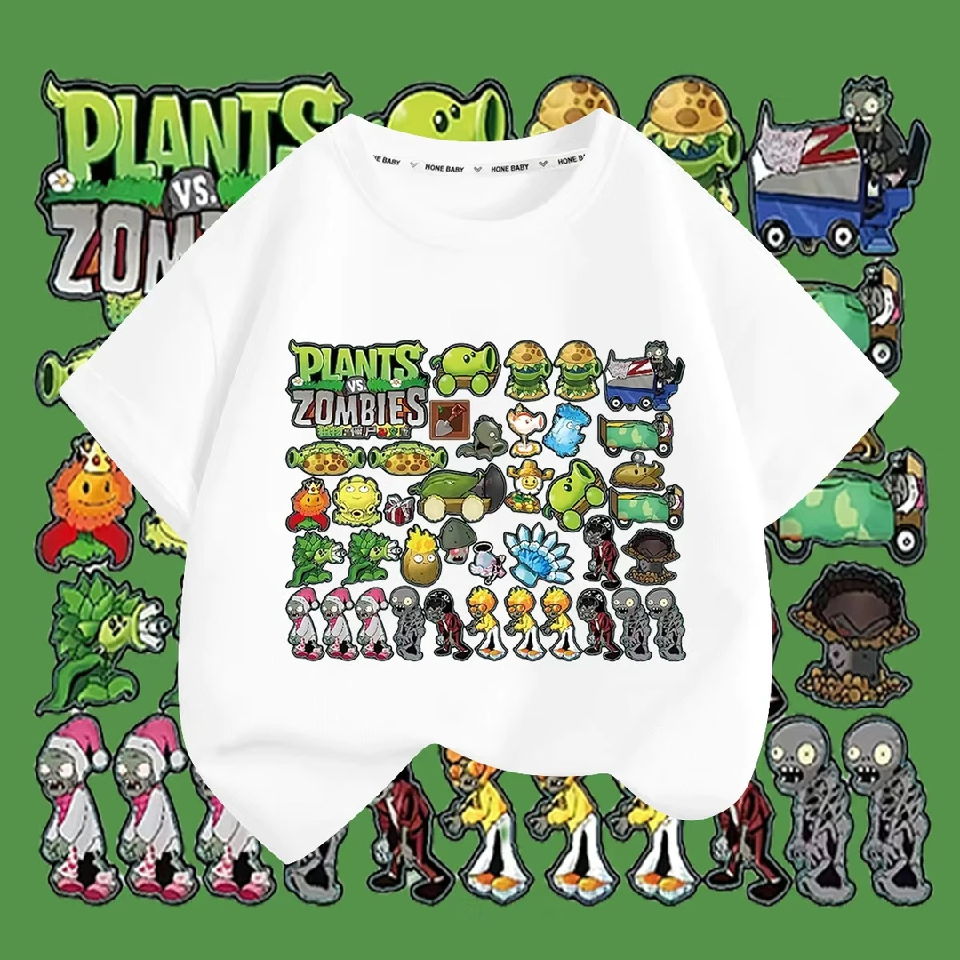 最新款新款植物大战僵尸夏季男女中小儿童短袖纯棉圆领百搭上衣