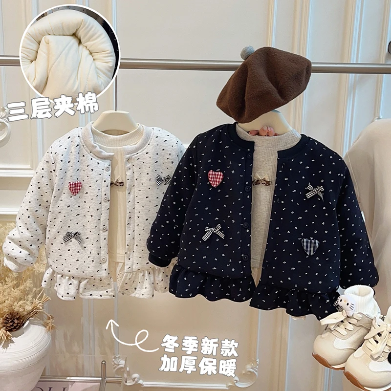 秋冬款女童潮款三层夹棉加厚棉服女宝宝韩版保暖上衣儿童衣服童装