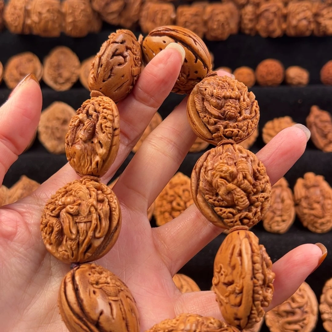 吊坠桃核桃核雕刻八仙贺寿手串双面雕刻