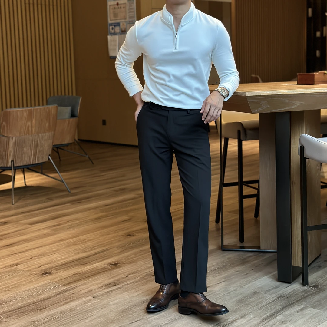 Yang • X • S男士修身秋季长裤纯色复古休闲男士小西裤百搭西装裤