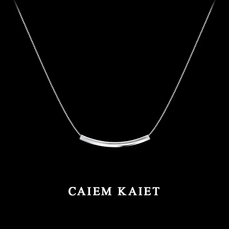 CAIEM KAIET 链子925银 简约方形弯管微笑项链女时尚锁骨链纯银