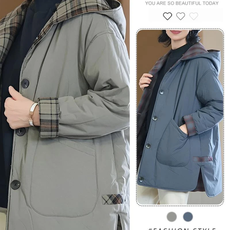 简约大气日常双面穿保暖棉服2025秋冬新款设计感休闲外穿连帽棉衣