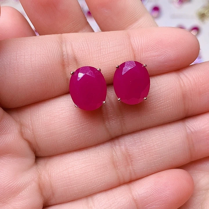 红宝石耳饰银S925镶嵌玉*楼