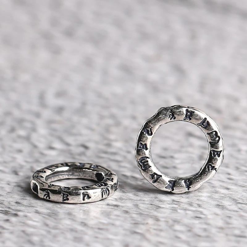 S925银 六字真言跑环藏式配饰diy 百香籽手串吊坠挂件饰品配件