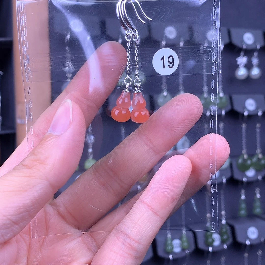 南红玛瑙银S925镶嵌耳饰美***啡