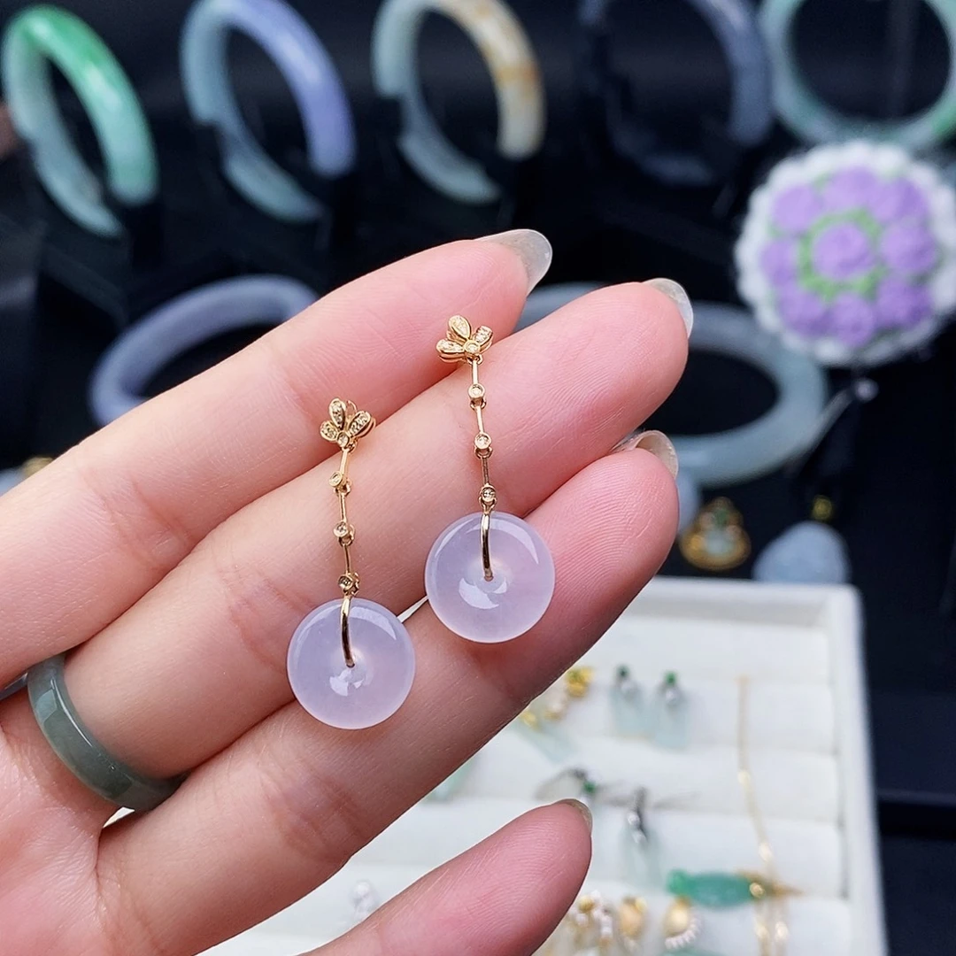 翡翠戒指18K金镶嵌耳钉