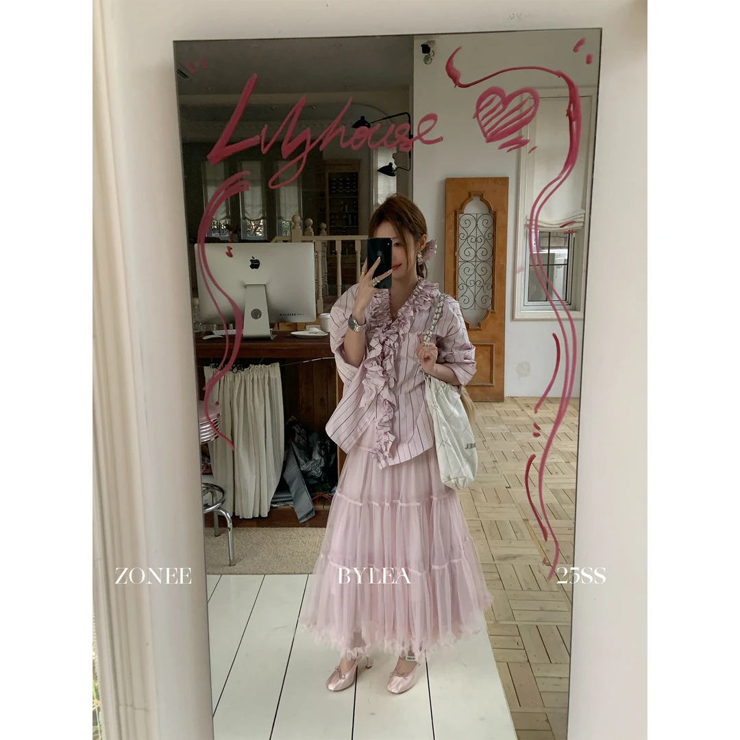 ZONEE Aesop Fable寓言  原创设计法式老钱oversized粉色衬衫