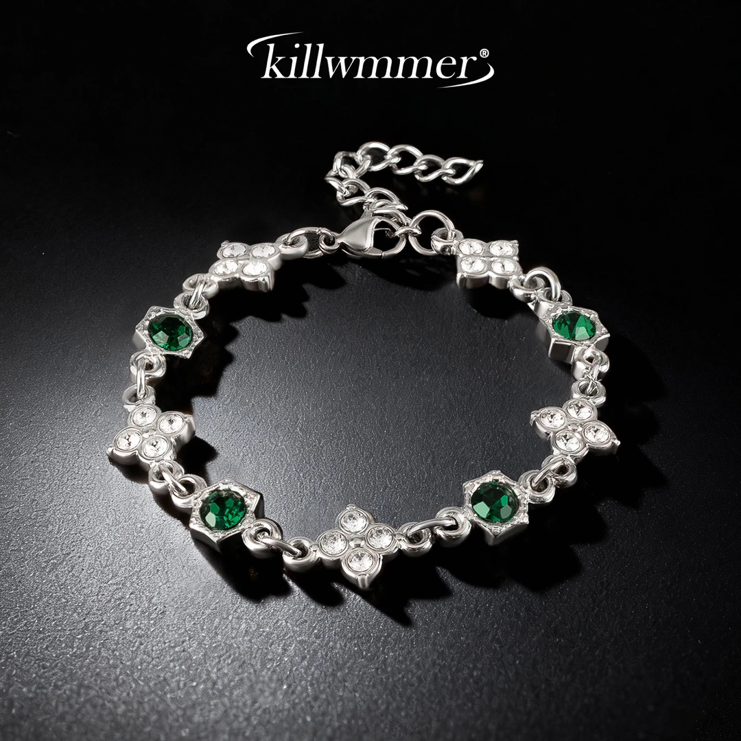 钛钢锆石手链 欧美风四叶花钛钢手链男款镶钻情侣手链女精致