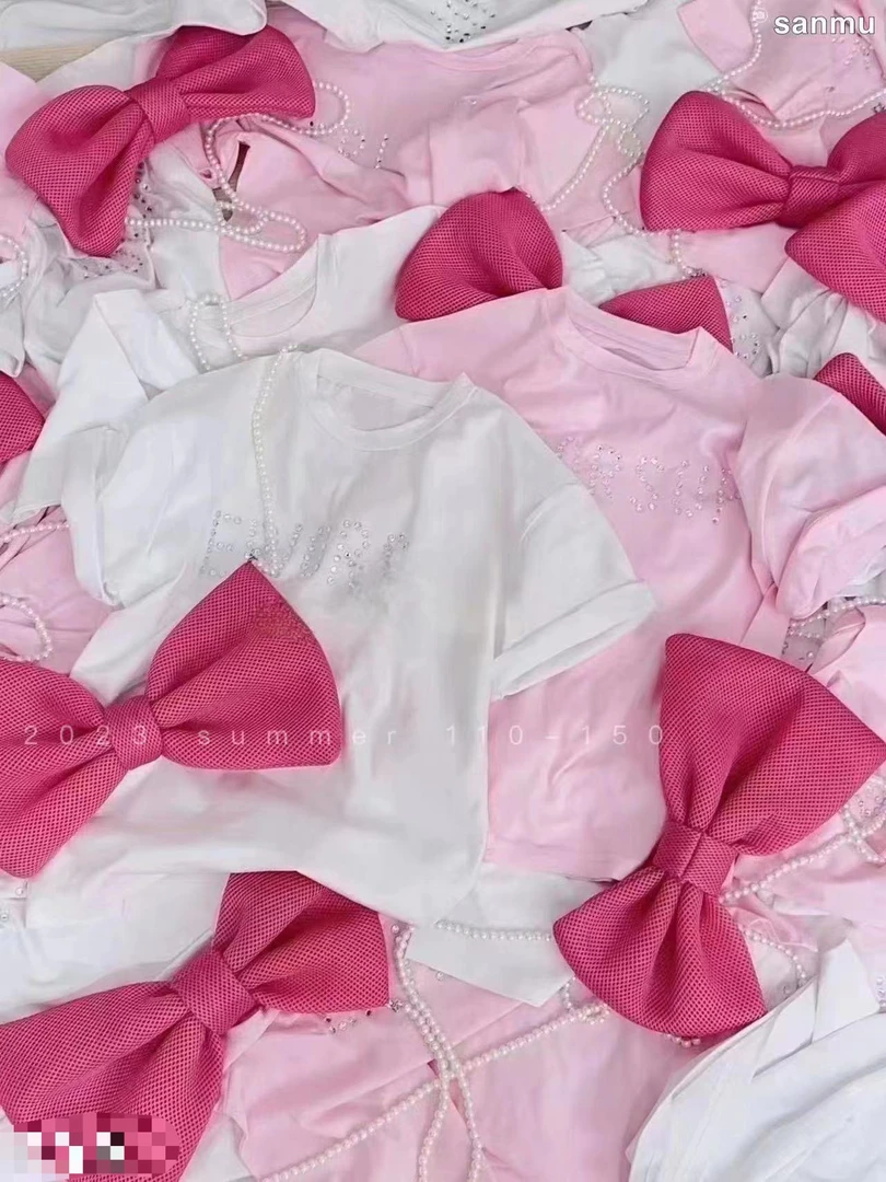 夏季镶钻女短袖蝴蝶结女童B类T恤儿童韩版时尚百搭上衣网红童装