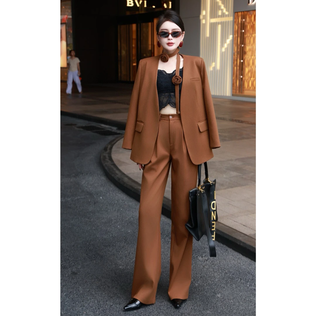 高档御姐风通勤时尚气质套装高级感西装外套直筒阔腿裤秋季两件套