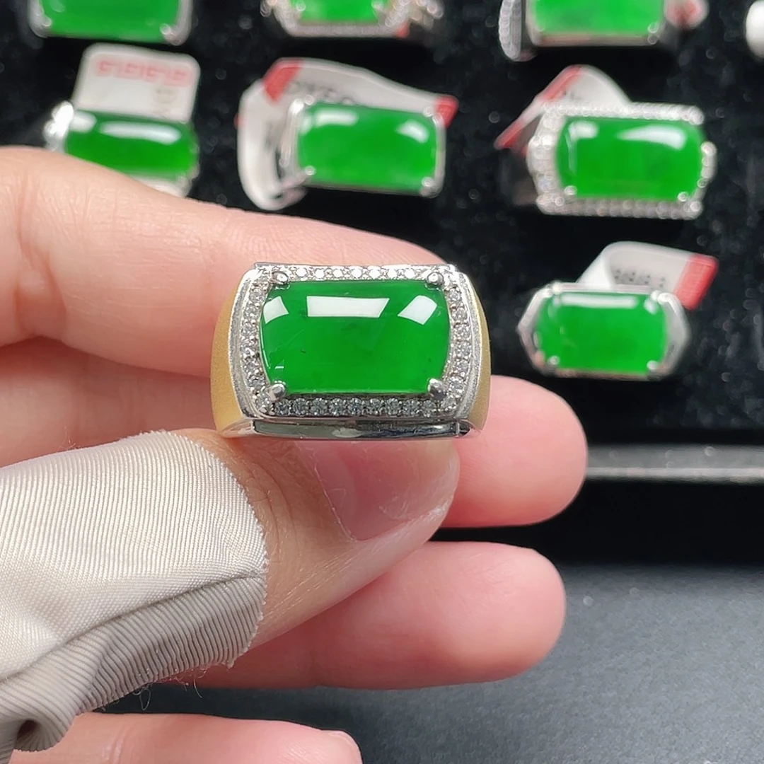 翡翠银S925镶嵌戒指天然A货翡翠没运费险2256