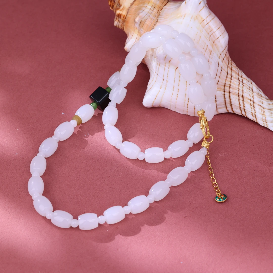 【央博玉】925银和田玉白玉米珠项链-YB94920101-多样性发一|BHT7