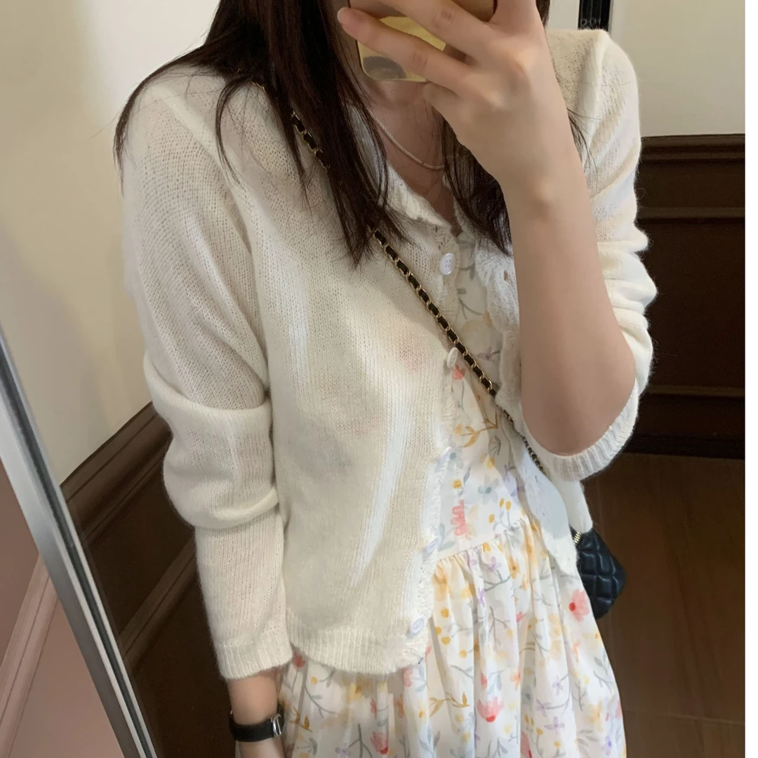 【Niche Young】短款百搭小众法式温柔设计感针织衫 Y6099