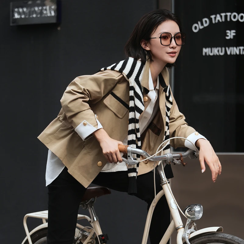 【上新】卡其色短款风衣XK308008A309外套女士上衣休闲收腰