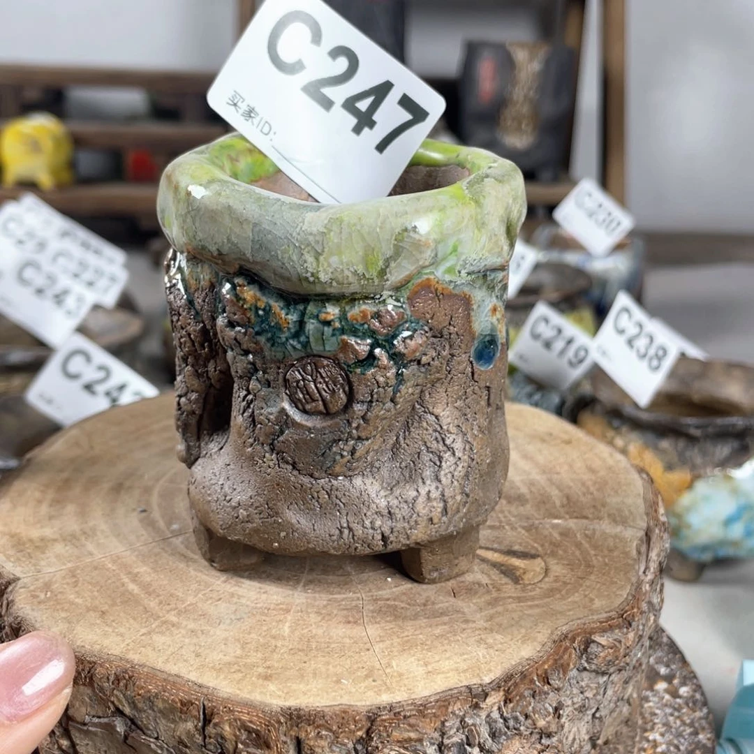 紫砂花盆孤品 不规则油画山石 mini老桩 内口4